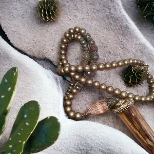 WOODEN tooth beaded necklace 22” long